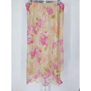VTG DJ Summers Womens Sz 14 Maxi Length Skirt Yellow Pink Floral
